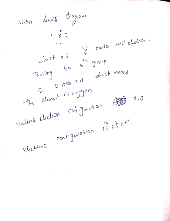 Cagom Gillen Lewis diagram Given which as owla most elicians Belong to oth goup 6 a period which mean the element is oxygen v