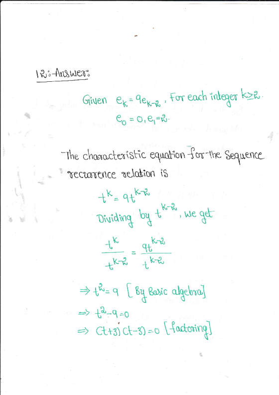 -Anawea: For each integer k>r Griven e-ge The chanacteristic equation-for-the Sequence Tecurence elation is get We Dividing b
