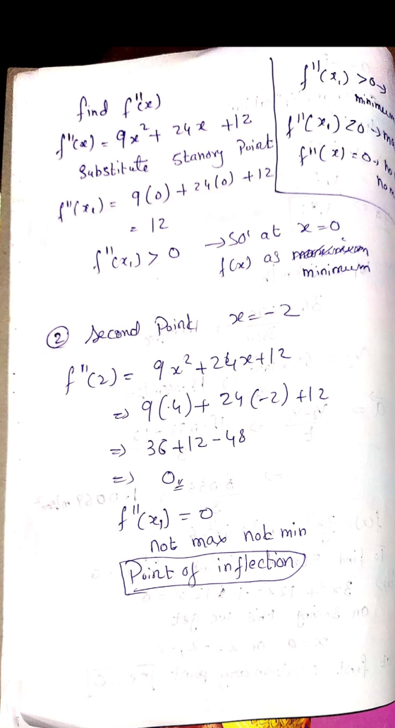 {(x) >ou use +12 nary point CX,) 20 f(x) = oyn a nos ulo) +14 find false) {(ve) - 9x + 24 +12 12 Substitute Stanary Point
