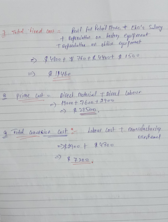 Salary 7 Tofuel fixed cost = Reut for Retail store & chos + Depreciation on factory equipment T Depreciation on office equip