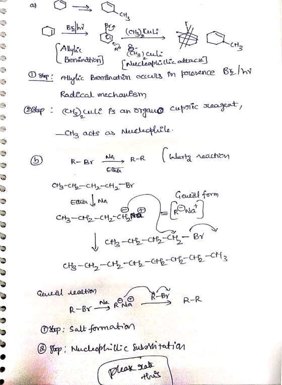 a) CH Radscal mechauBam _CH3 acts as NuddAcle Geusal form Geneal dealtinn ①hip, Salt formation