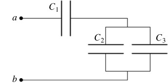 Image for Part A Three capacitors, with capacitances C1 = 5.0 ?F, C2 = 2.4 ?F, and C3 = 6.0 ?F, are connected to a 19