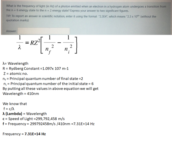 What is the frequency of light (in Hz) of a photon emitted when an electron in a hydrogen atom undergoes a transition from th