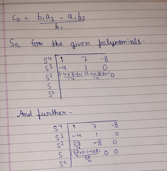 Co= a be b, az b. So, for the given polynomials - S41 7 -8 -4 4X7)-(x1) 4X-8)-box! - 4 53 O 52 S so And further 7 -8 1 54 S3
