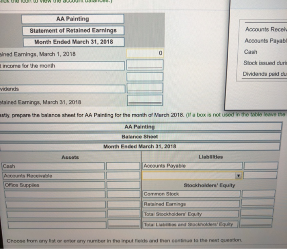 AA Painting Accounts Receiv Statement of Retained Earnings Month Ended March 31, 2018 Accounts Payabl Cash ained Earnings, Ma