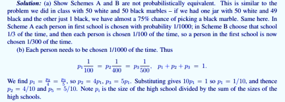 Solution: (a) Show Schemes A and B are not probabilistically equivalent. This is similar to the problem we did in class with