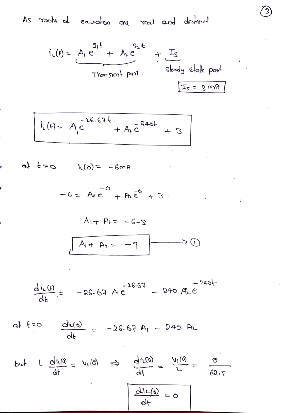 (3) As rooks of cawahon an real and dishoral Sit i. (f) = A e A est Szt + Ac + Is steady stak part Transient part Is = 3 MA (