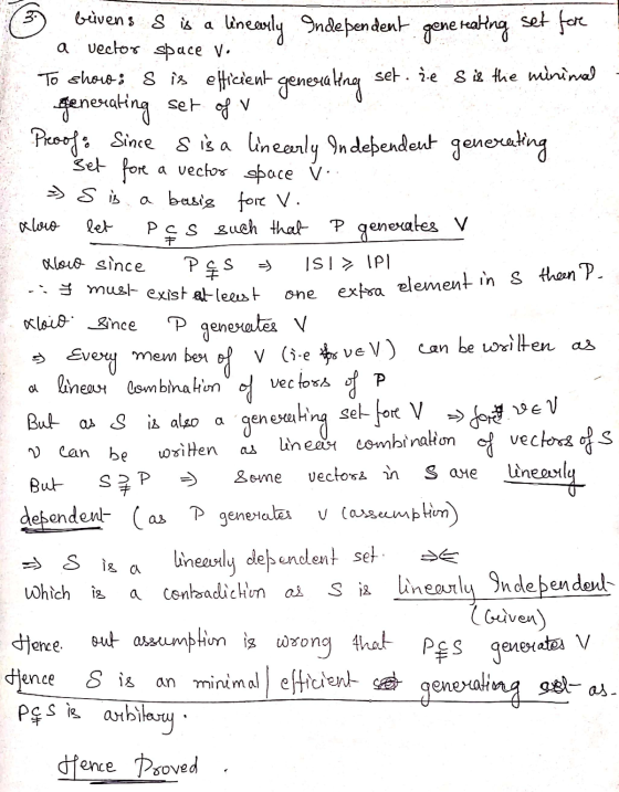 10 omwo- then P.. one extra but least element in s (3) beivens § is a lineavily Independent gene realing set fore a vector sp