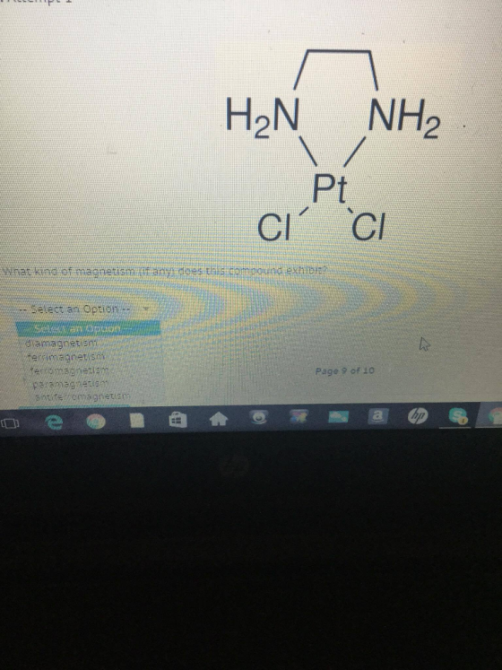 H2N NH2 Pt CI/ ?/ whatpandofmiaanetism:Amany), doe