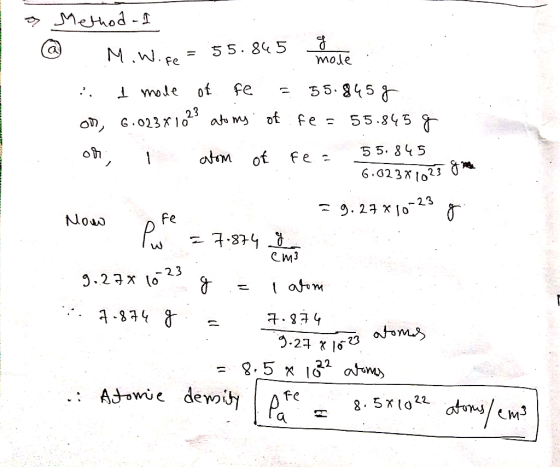 a mode Method-a M.Wife = 55.845 g - - 1 mole of fe = 55.845g. on, 6.02381623 ato my of fe = 55.845 g oh, I alom of fe= 55.845