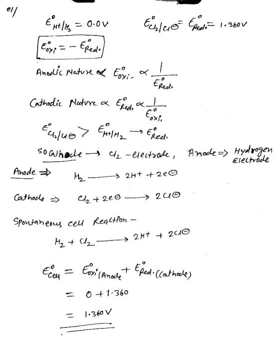 e peling = 0.0v 01 teslcon Frei= 1.360v 1.360 V Anodic Nature of toxic & Catholic Nature & Ered a la e alue> Extma Eyed Anode