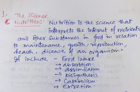 erewA 1. The SCience Nutition: Nu toition is he science that aterprets the fanteract of nutaients an Bther Sub stamces m fo n