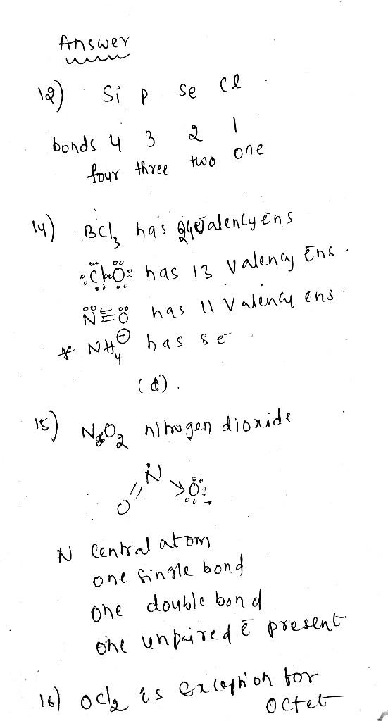Answer 12). Si p se ce. bonds 4 3 2 four three two 1 one ly) Bele has gevalencyèns echo has is valency ens. No has ll valenc