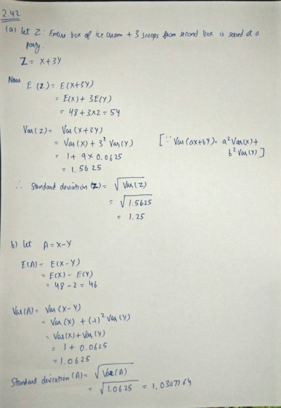 2.41 (o) it Nou E (2): E(x+3y) 1 x 0. 0625 1.5625 1.25 E(X)-E(Y) 0.065 .0625