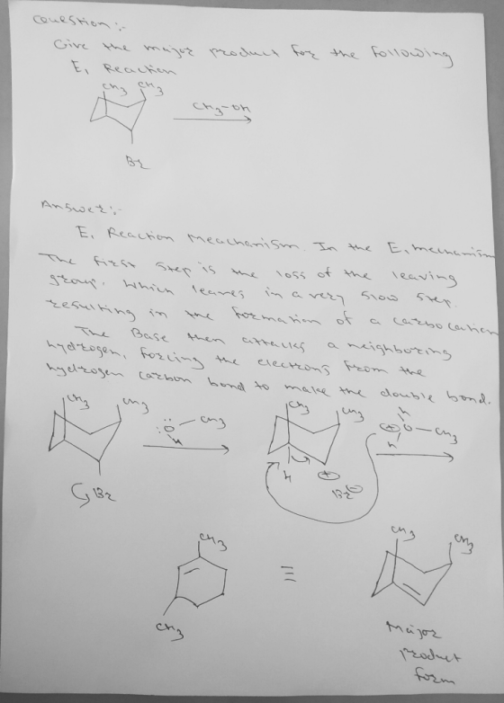 cQuestion in Give the major product E, Reaction for the following Chgoh Answeži E, Reaction meachanism. In the E, mechanim Th