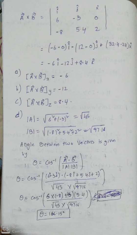 5 2 (-6-of-112-o): + 132 4.24) : -61-12 J +8. 냐 E a) A ngle between two Ve Ctos s gjVn 9166.15 CamS