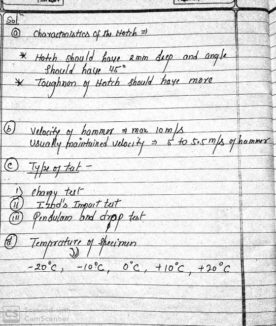 FO charactenistics of the Hotch =) @ * Hotch should have amm deep and angle Should have 45° Toughness of Hatch should have mo
