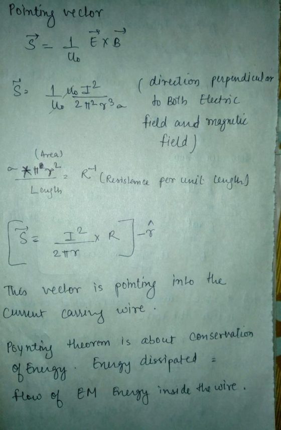 Pointing vector 3= 1 Ex B - 1 Mo I 2 to 24283 a ( direction perpendicular to Both Electric field and magnetic field) a 1 (Are