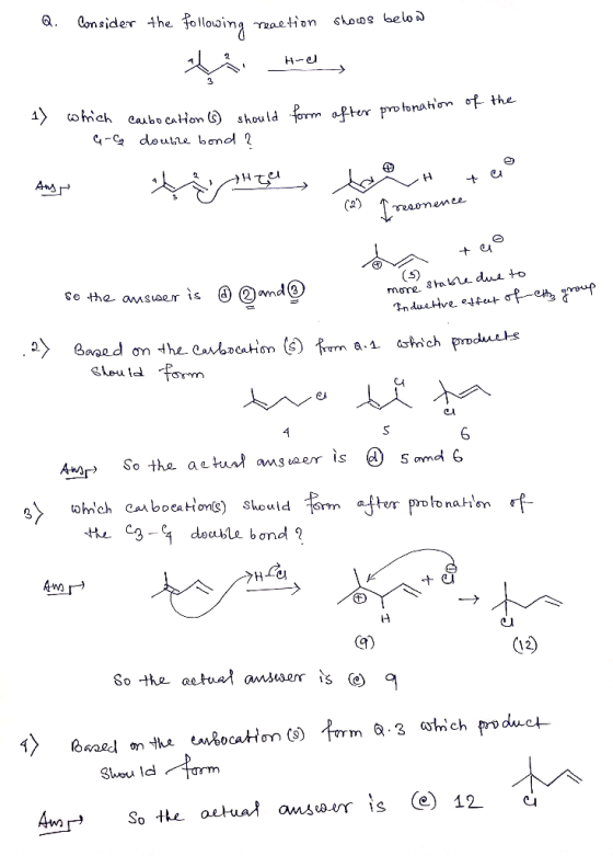 1. Q. Consider the following reaction shows below tå hely H-U of the protonation should form after 17 1 which G-a nch Carboca