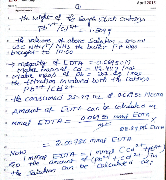 Week 17 April 2015 Appointments 110-255 10 12 Cr the titration tn vaived both maa Cations 15 d a 17 , Mmal EDTAニ006950, mmol)