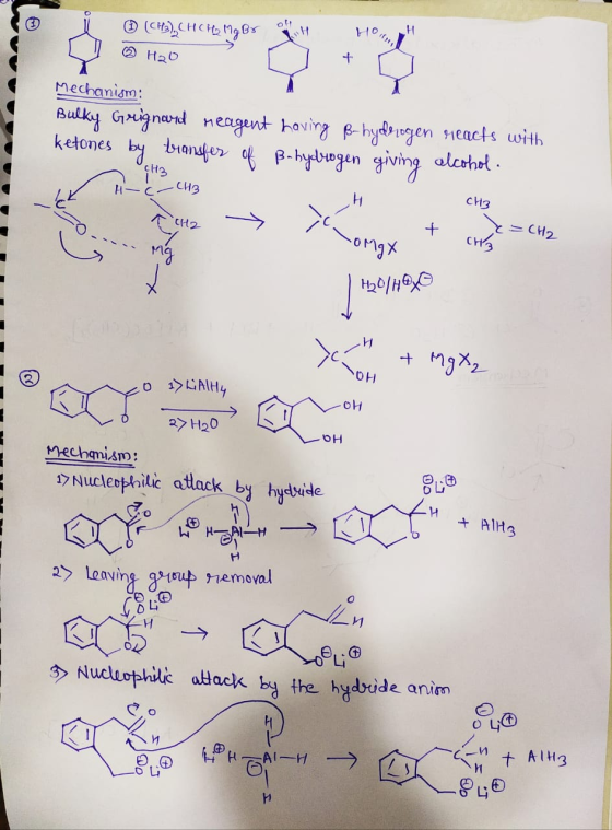 9 | ($ (CH3), Vita thg 3 v Hº, . ② H₂O Mechanism: Bulky Grignard reagent having B- hyderogen reacts with ketones by transfer