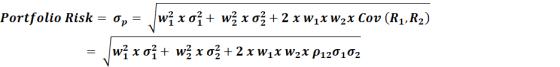Portfolio Risk = 0p = wị xoſ + wž xoż+ 2 x W x W x Cov (R1,R2) 2 + 2 x W1x W2X P120102