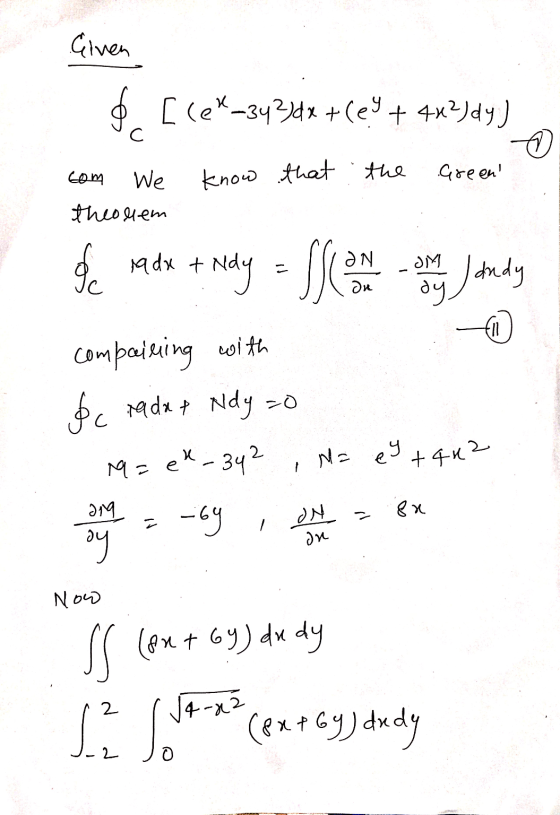 +442 Given 9 C com We know that the Green theolem adxt ON JM ди til dy 13 andy compaining with &c radot Ndy zo M=e-342 ang