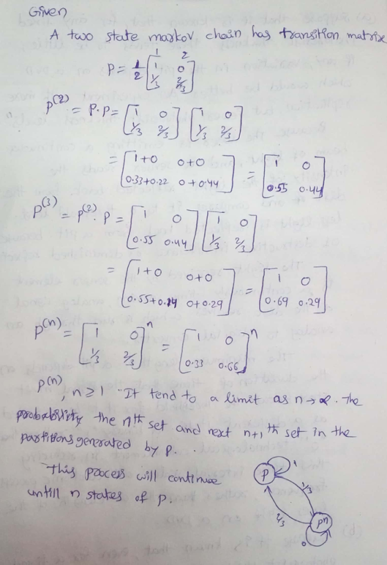 Give? A tuoo state mazkov chosn has thanstion matrix 10 C2) 1 O 0.33+0.22 o54 (3) (2) 0.69。29 o 5S+ 0.2 o+ 29 2 P (n), n>) .D