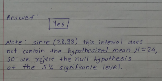 Answes e 5 Note sinre (28,38) this interval does not contain-the hypothes,zrl neon 시드24 t , e rejedt the null hyputhesis at t
