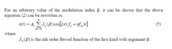 For an arbitrary value of the modulation index B, it can be shown that the above equation (2) can be rewritten as s(t) = 4, Ž