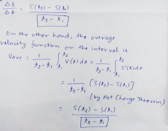 18 LA s(te) - S(to) to - to 1 S On the other hand, the average velocity function the interval is ta Vave v (A)dt = 1 ta terto