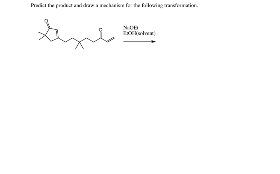 Predict the product and draw a mechanism for the following transformation. Lune NaOET EtOH(solvent)