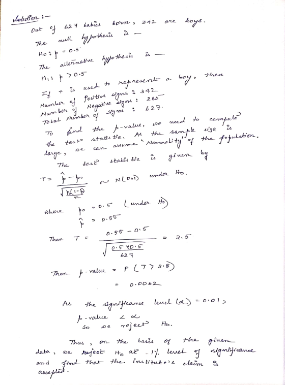 bolutim; 342 aze boys. Out of 627 babies null born , is hypothesis The = 0.5 Hoop is allernative hypothesis The then boys + 2