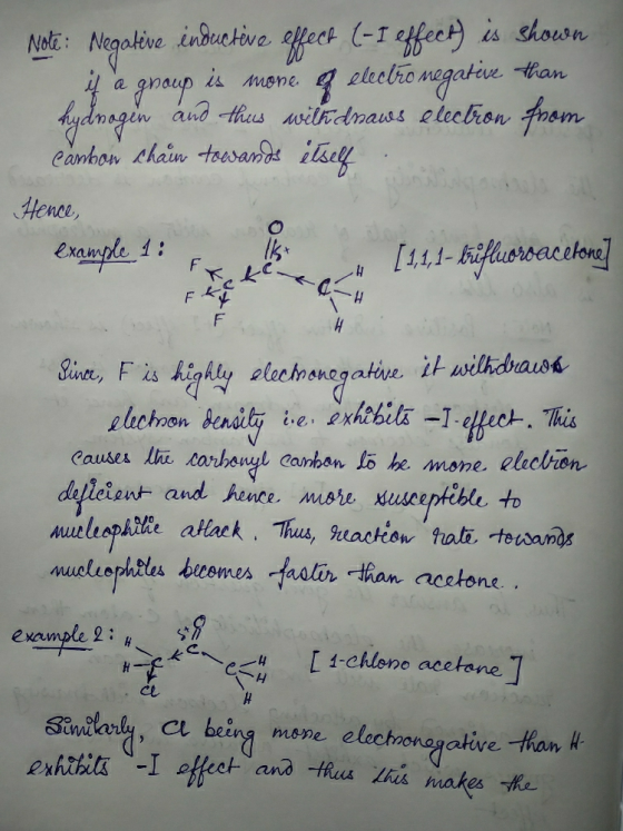 Note : Negative inductive effect (-I effect) is shown 4 a group is mone electro megative than fydnagin and theus wilk dnaws e