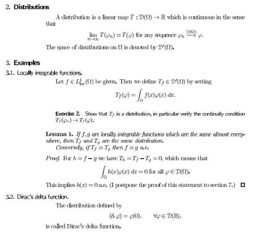 2. Distributions A distribution is a linear map T : D(Ω) that R whidı is cntinuous in the sense D2) The space of distribution