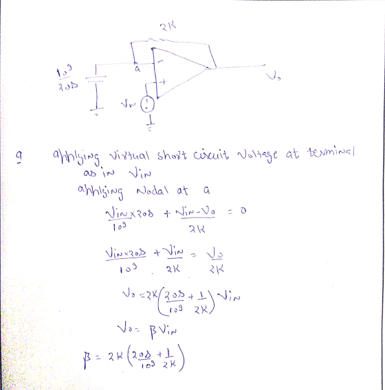 RR F vo Ros a ahnlying virtual short circuit Voltage at terminal as in Vin applying Nodal at ViNXRod & Nin-vo a 2K Vinaros &