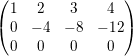 \small \begin{pmatrix} 1 & 2 & 3&4 \\ 0 & -4 & -8 &-12 \\ 0 &0 &0 &0 \end{pmatrix}