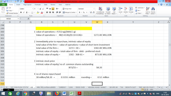 NPV, IRR, PBP,OCFINDEX - Microsoft Excel (Product Activation Failed) View Add-Ins Formulas Data Review - 2x Σ AutoSum : A 11