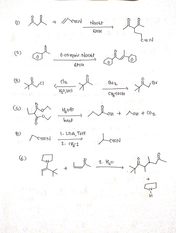 YEN Naost u EROH NEO (2 ) 0.05 equiv. Nobel bon tha Cl2 i Brz ok tho, Hol CH, COOH (W Hot root How t Ho heat 1. LDA, THE NEW