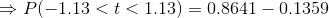 \Rightarrow P(-1.13<t<1.13) = 0.8641 - 0.1359