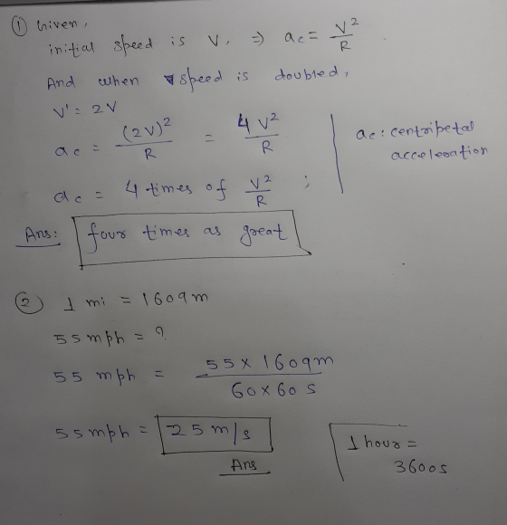 0 hiven, n initial speed is v. - ac= 2 is doubled, And when V2 V ov? 4 uz aci centripetal 10 R acceleration ac = 4 times of v