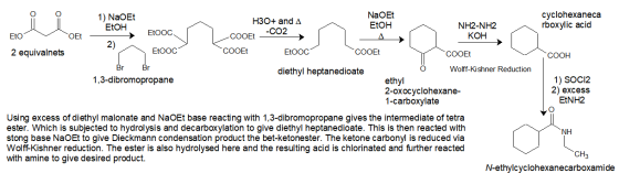 - ETOOC COOH -CO2 1) NaOEt NaOE cyclohexaneca H30+ and A EtOH EtOH NH2-NH2 rboxylic acid Eto OEt – КОН 2) 2 equivalnets Etooc