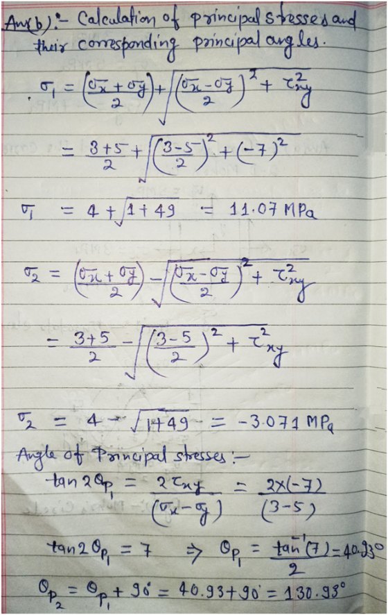 Anx). Calculation of principal stressed and their comesponding principal angles o - on-of) + cry !! 3+5+ 3-5 2 2 N = 4 + /1+4
