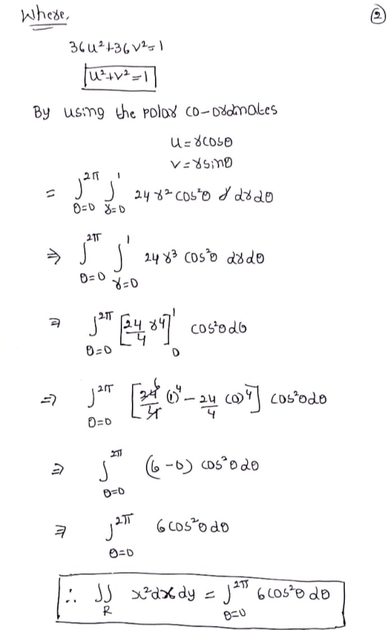 2 Where 36 u²+36v2-1 fu-tv2-1 By using the polar co-ordinates @9008an BU!S=1 211 1 APRP R Q 500 other 0=0 X=0 21T - 24 83 cos