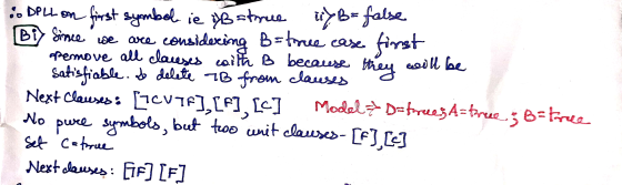 DPLL on first symbol.ie B strue u B= false [Biz Since we are considering B=true case first remove all clauses with B because