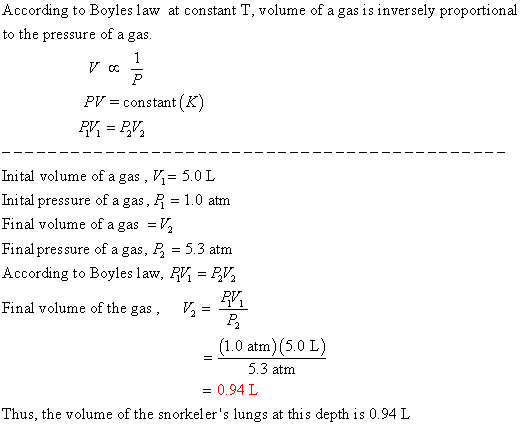 According to Boyles law at constant T, volume of a gas is inversely proportional to the pressure of a gas. PV = constant(K) P