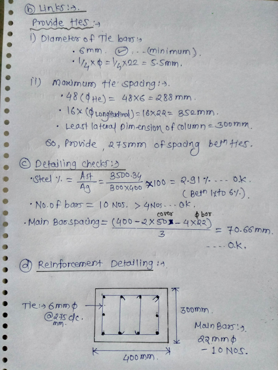 O . 6 Links !. Provide test i) Diameter of Tie bars 6mm. .- (minimum). • 1/4x0 = V4X22 = 5.smm. Ti) modemum te spacing :). .4