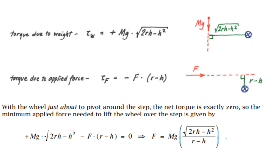 加 eight- Tw + Mg·y2rh- rqve dve to w om ve dve to applied force- τ F -F, (r-h) → With the wheel just about to pivot around