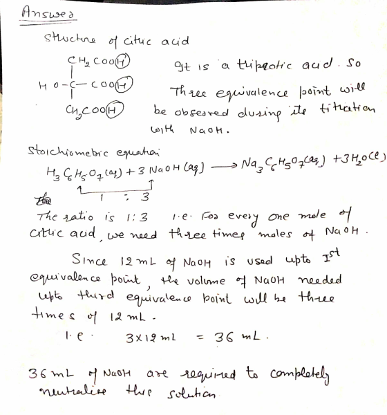 Answea SHuctne ot cituc acid CHCOO a tupeotic aud. So 9t is Ho-C cOO Thaee eguivalence point wi be obgesred dusinp ile ti hat