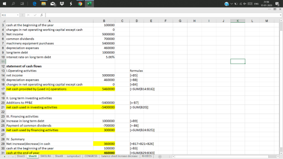 2156 1 Le X V x 3 ENG e 1901 2020 B FX A B 100000 C D E F G H I J K L M 3 cash at the beginning of the year 4 changes in net